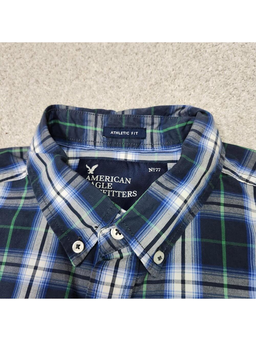 American Eagle Button Down Shirt Gray Blue White Plaid Long Sleeve Size Large - Picture 13 of 13